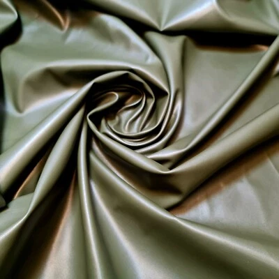 Khaki Green PU ITY Leather Look Material Stretch Dress Costume Craft Fabric 58" - Image 1 of 3