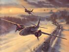 WORLD WAR 2 US Planes Flying over a truck convoy bombing raid Painting 8 x 10"