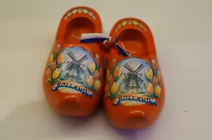 Miniature Wooden Clogs Holland Souvenir Hand Painted Orange Dutch - Picture 1 of 6