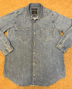 Lucky Brand Chambray Shirt Womens M Button Up Top Blue Boyfriend Denim - Picture 1 of 5