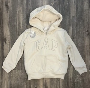 GAP Kids Heavy Lined Ivory Zip Hooded Sweatshirt - Size S 6-7 NWT - Picture 1 of 10