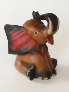 Hand Carved Wooden Elephant Figurine Teak Wood Carving & Painted Kids Home Decor - Picture 1 of 5