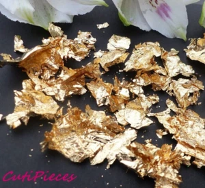 3d Nail Art 1g Pack Gold Foil Leaf Flakes Imitation Metallic Glitter Decoration - Picture 1 of 4