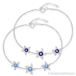 Brazalete de plata .925 con dije de estrella de mar Hamsa Kabbalah griego nazar turco mal de ojo - Imagen 1 de 3