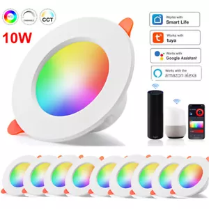1-10X 10W WiFi Smart RGB CCT LED Downlight Bluetooth Dimmable Google Home Alexa - Picture 1 of 16