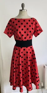Vestido Belle Poque Estilo Vintage, Rojo con Manchas Negras, Talla 19" axila a axila - Imagen 1 de 7