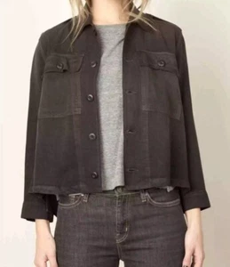 AMO Washed Black Army Denim Button Down Shirt Shaket Jacket Size Medium M - Picture 1 of 6