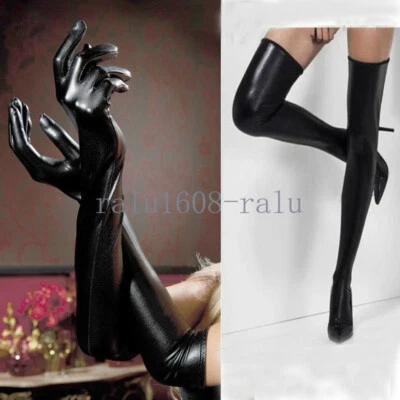 Sexy Mujer Guantes Medias Pies Aspecto Húmedo Látex Fiesta Ópera Disfraz Elegante Foto 1 de 4