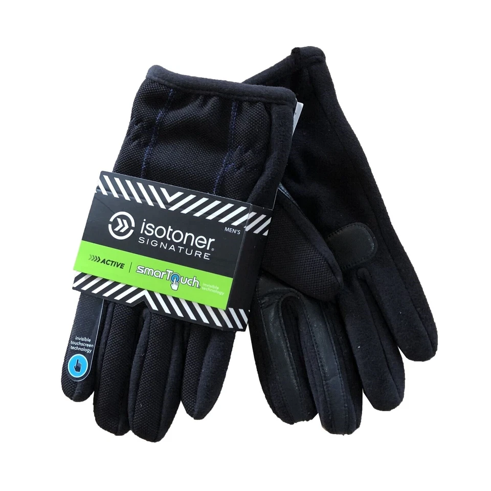 Isotoner 黑色蓝色主动休闲手套 Thermaflex Touch 男女通用 M 纹理 — 第 1/1 张图片