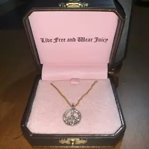 Juicy Couture Pam & Gela Silver Pave Crystal Rhinestone Peace Sign Necklace - Picture 1 of 4
