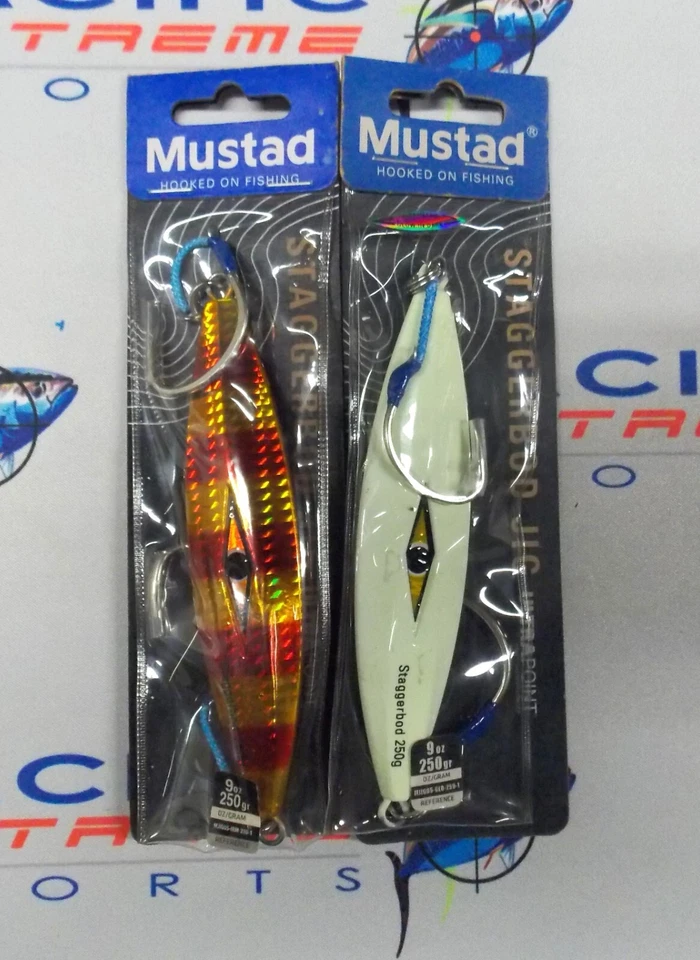 MUSTAD STAGGERBOD JIG, 250g, 2-Pack, 1ea IRONMAN, 1ea GLOW, NIP - Image 1 of 1