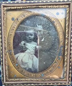 Sixth Plate Daguerreotype Of A Nice Looking Man And A Little Girl