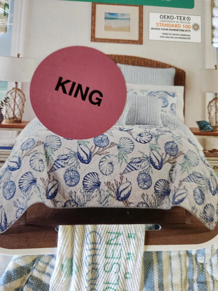 Sigrid Olsen King Quilt Comforter Beach Shells Coral Sand Dollar 106"x92" NWT - Image 1 of 4