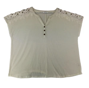 89th Madison Blouse Top Womens Size 1X Beige Floral Shoulder Lace Cutout 114186 - Imagen 1 de 6