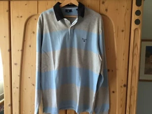 Gant Poloshirt Rugby Langarm Polo Hellblau Grau gestreift , XL - Bild 1 von 6