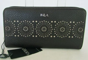 Cartera Ralph Lauren con cremallera alrededor negra Littlebury troquelada para mujer RL NUEVA CON ETIQUETAS - Imagen 1 de 7