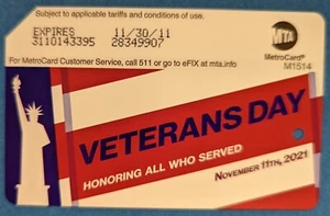 Veterans Day MetroCard, Expired-Mint - Picture 1 of 2