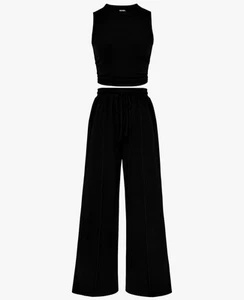 Women Summer 2 Piece Outfits 2025 Beach Crew Neck Sleeveless X-Large Black - Picture 1 of 4