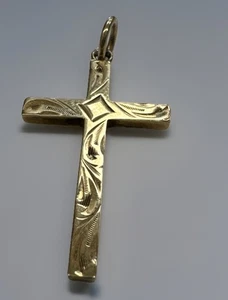 Kruzifix Kreuz Anhänger 9 kt 375 Gelbgold Vintage gemustert komplett gepunzt - Bild 1 von 10
