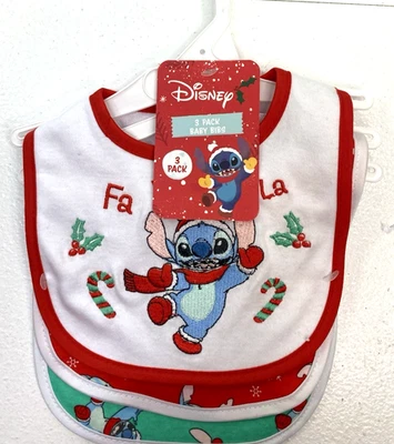Paquete de 3 baberos de bebé de Navidad Disney Stitch nuevos con etiquetas Foto 1 de 4