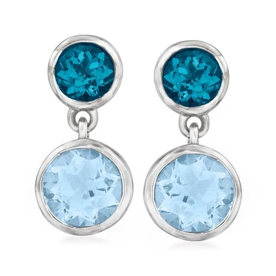 925 Sterling Silver Women Drop Earring London Blue Topaz and Sky Blue Topaz - Image 1 of 3