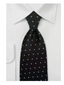 Nordstrom Mens 100% Silk Tie Black Mini Blue Polka Dot Necktie Smart Care - Picture 1 of 8