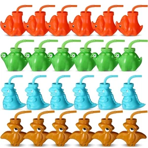 24 Pieces Dinosaur Cups with Straws and Lids 10oz Dinosaur Party Favor Cups B... - Picture 1 of 7