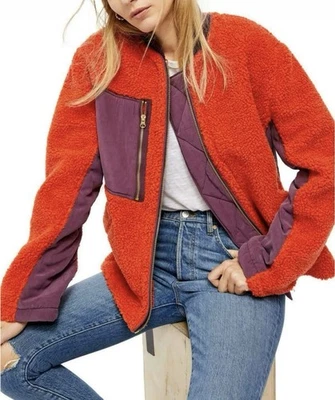 Free People We The Free Rivington Sherpa Jacket Orange Purple Zip Up Sz Medium - Image 1 of 4