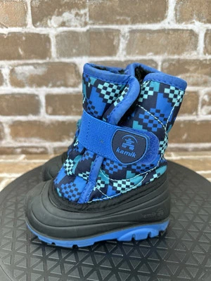 Kamik Snowbug 4 蓝色冬季毛皮衬里雪地靴男孩学步儿童 5 码 — 第 1/4 张图片