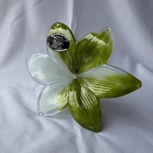 Echtes italienisches Blumen mundgeblasenes Glas Murano grün weiß Farbtöne Italy Nr 692 - Bild 1 von 12
