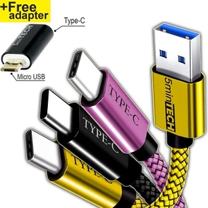 3 pack of Type-C Braided Cable + Micro USB Adapter (Sync Charger Charging Cord) - Picture 1 of 6