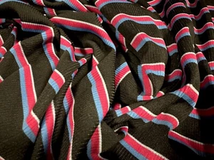 Stretch Spandex Rib Jersey Fabric, Per Metre - Stripe - Black Cerise & Blue - Picture 1 of 3