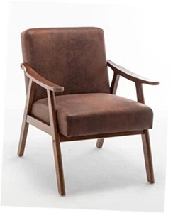 Accent Chair with Microfiber Upholstery and Solid Wood Frame, Light Brown - Picture 1 of 7