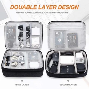 Double Layer Travel Cable Cord Organizer Bag Charger Storage Electronics Case - Picture 1 of 10