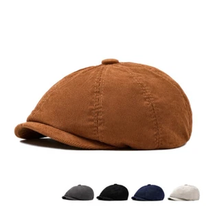 Men Women 8 Panels Octagonal Beret Cap Corduroy Newsboy Cabbie Painter Flat Hat - Picture 1 of 17