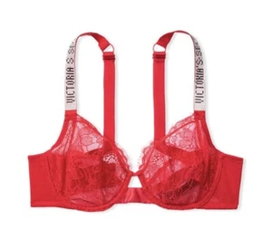 NWT Victoria's Secret Very Sexy Shine Strap Unlined Demi Bra 38G Lipstick Red - Picture 1 of 3