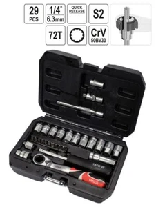 Yato Tool Case Socket Set Ratchet Set 1/4" Automotive Set 29 Pieces - Picture 1 of 7