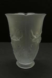 Antique Vintage Barolac Glass Poppy Czech Frosted Relief Flower Vase 9.5" - Picture 1 of 5