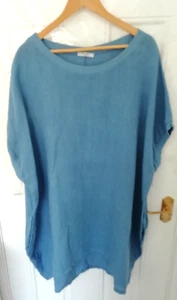 Vestido Brillante Hecho en Italia Talla Única Azul Lagenlook 100% Lino Lino Bolsillos - Imagen 1 de 8