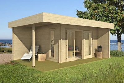 34 mm Gartenhaus ISO 595x430 cm mit Terrasse Holzhaus Geräteschuppen Hütte - Bild 1 von 4