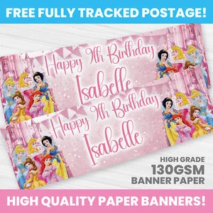 DISNEY PRINCESS PERSONALISED PRINCESSES BIRTHDAY BANNER PARTY DECORATION BANNERS - Picture 1 of 3