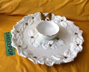 Vintage Magenta Rae Dunn weißer Weihnachtsstern mit Goldschleife und Akzenten Chip Dip - Bild 1 von 12