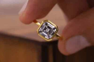 2Ct Asscher Cut Simulated Diamond Women's Ring 14k Yellow Gold Plated - Picture 1 of 8