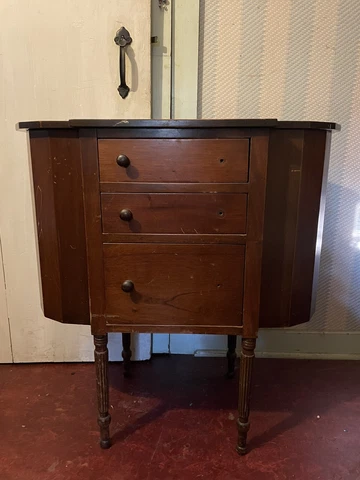 Antique Mahogany Wood ~ MARTHA WASHINGTON SEWING CABINET ~ 3 Drawers Flip Tops Cover