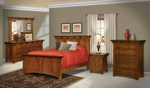 Amish 5-Pc Bedroom Set Arts & Crafts Mission Solid Wood Tenons Queen King - Picture 1 of 12