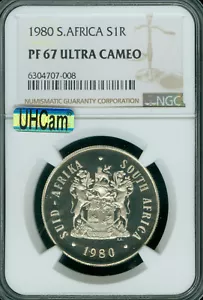 1980 SOUTH AFRICA SILVER 1 RAND NGC PF67 MAC UHCAM & SPOTLESS * - Picture 1 of 2