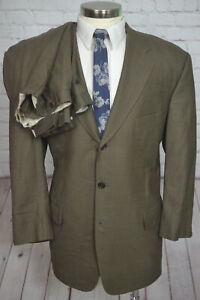 Samuelsohn Mens Brown Check Big & Tall Pleated 2 Pc Suit 48R Jacket 43x29 Pant