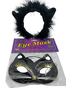 Máscara facial de gato negro con bigotes y orejas de gato peludas pieza de cabeza Halloween - Imagen 1 de 3