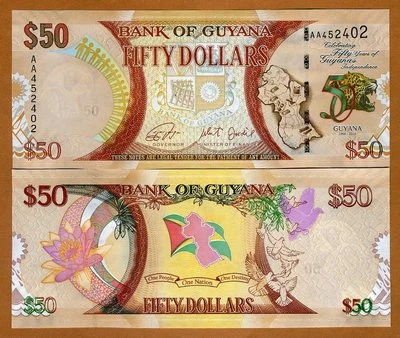 Guyana, 50 dólares, 2016, P-41, prefijo AA UNC conmemorativo Foto 1 de 2