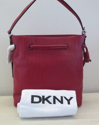 DKNY R13JVP96 Red Signature Logo Jody Drawstring Bucket Tote Shoulder Bag $178 - Image 1 of 4